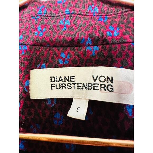 DIANE VON FURSTENBERG Red Printed Wool Blend Blazer Coat Size 6 - Picture 10 of 13
